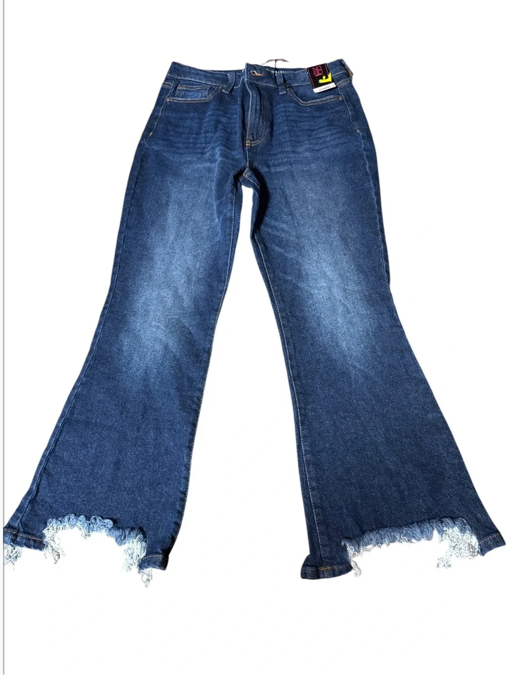 No Boundaries High-Rise Dark Blue Flare Jeans with Frayed Hem size 9